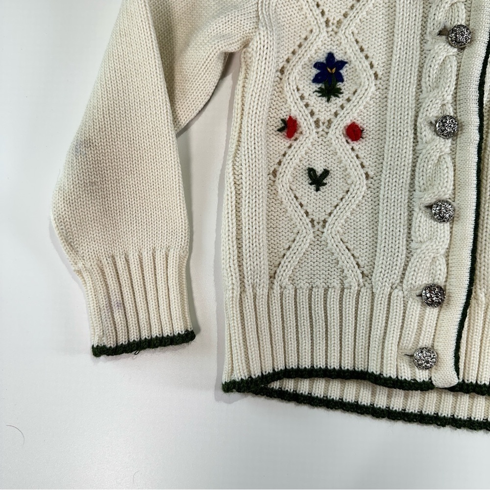 Pfister girls embroidered alpine knit cardigan cottagecore floral cream - Picture 3 of 11